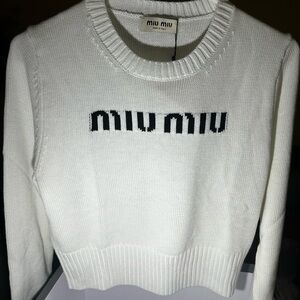 Miu Miu White and Black Logo Sweater